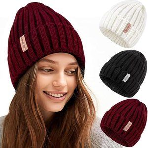 Winter Knitted Beanie Hat 3PCS